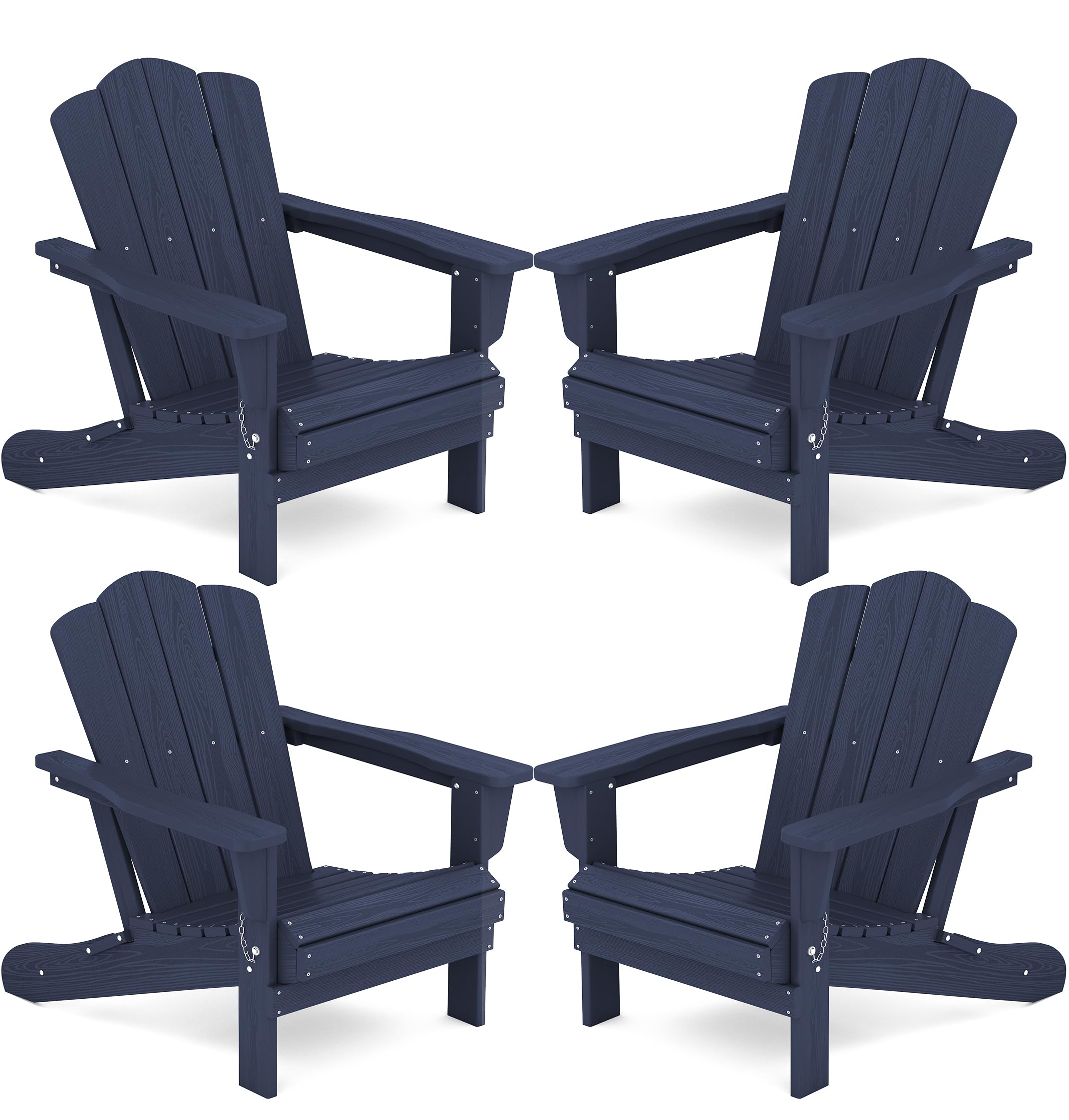 Kingyes Folding Adirondack Chair Set Of 4, Hdpe All-Weather Adirondack Chair, Navy